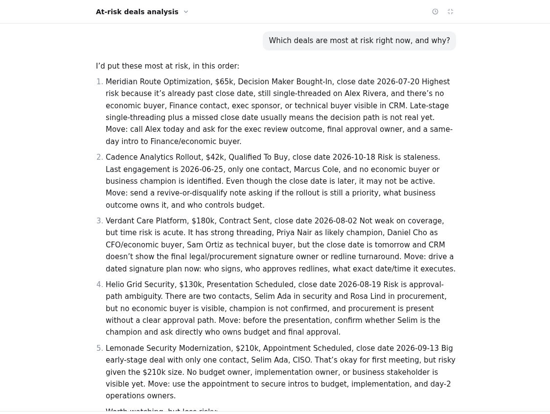 Glen ranking at-risk deals with evidence and next moves